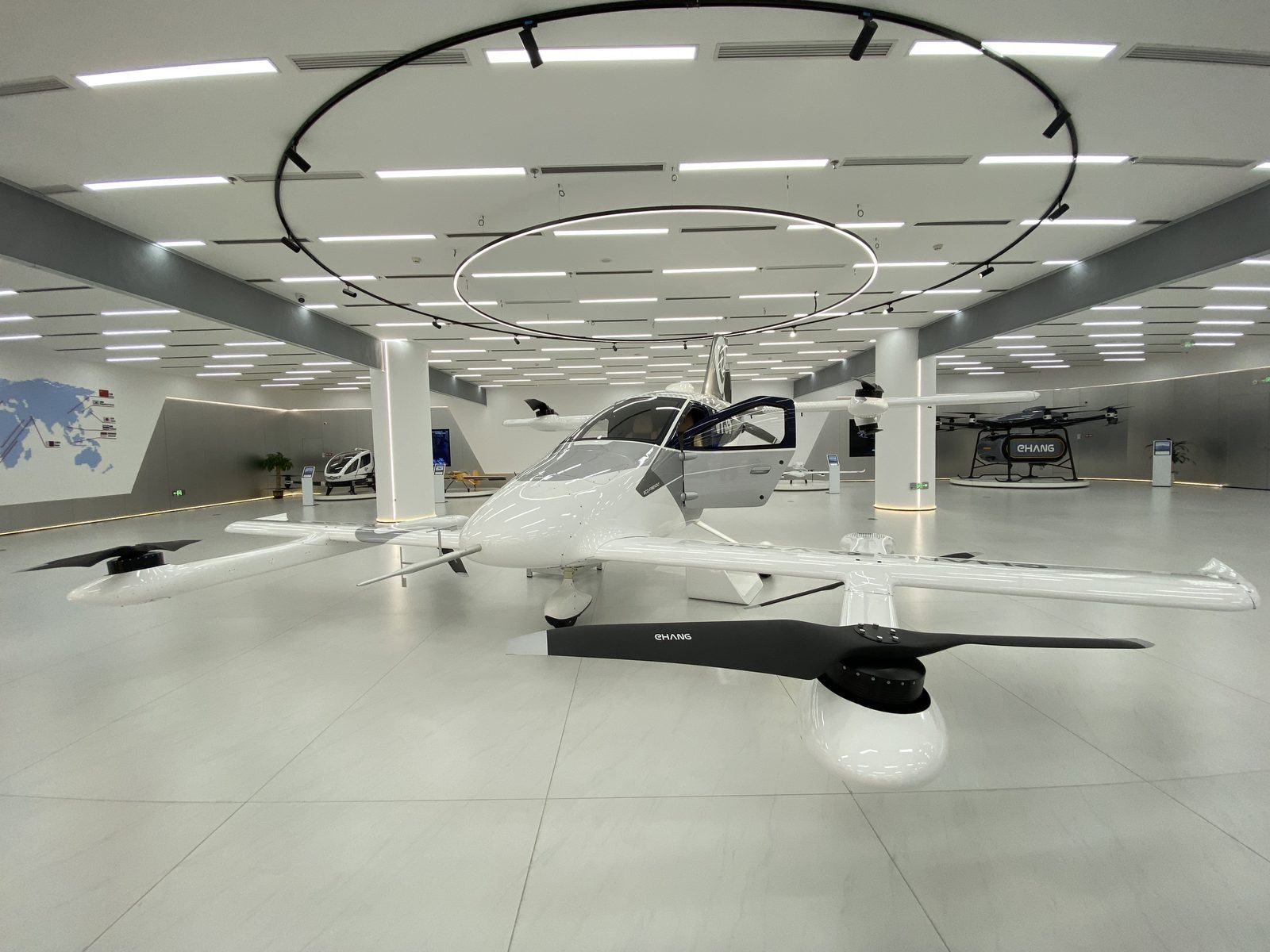 Inside the cockpit of EHang's fixed-wing VT aircraft.